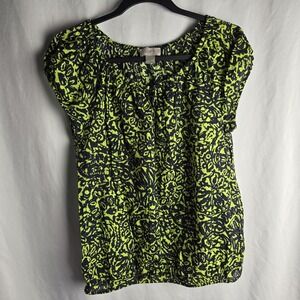 Ann Taylor LOFT Cotton Shirt Keyhole Neck Womens Small Lightweight Abstract